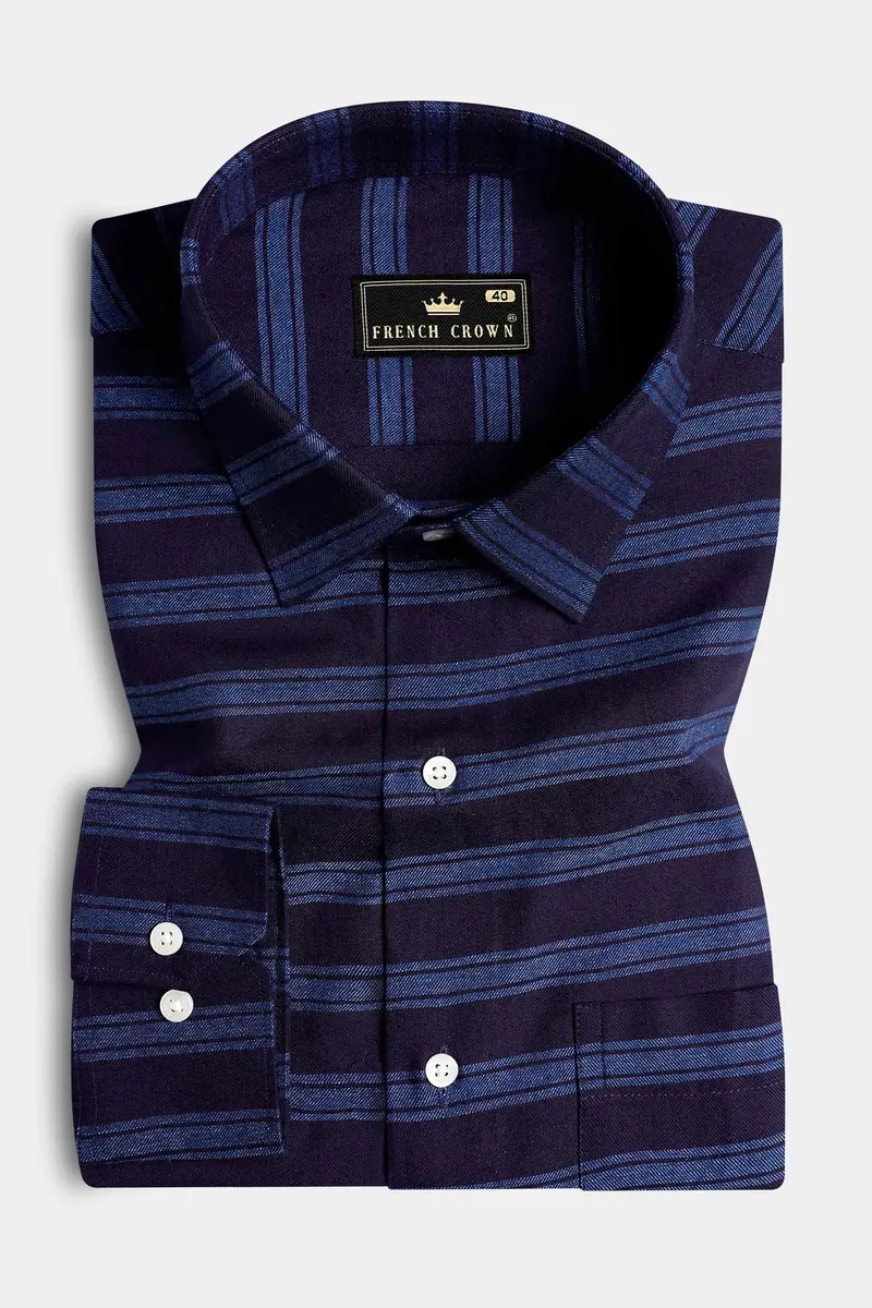 Indigo Blue And Lapis Blue Striped Chambray Shirt 3
