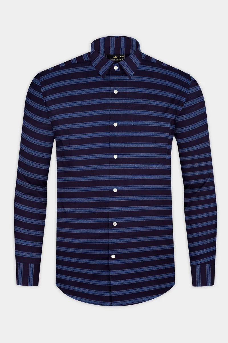 Indigo Blue And Lapis Blue Striped Chambray Shirt 4
