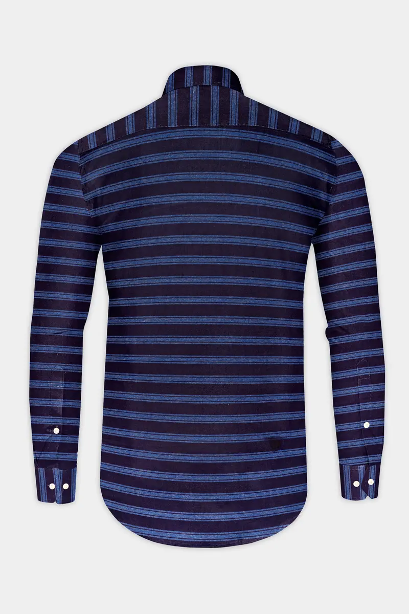 Indigo Blue And Lapis Blue Striped Chambray Shirt 5