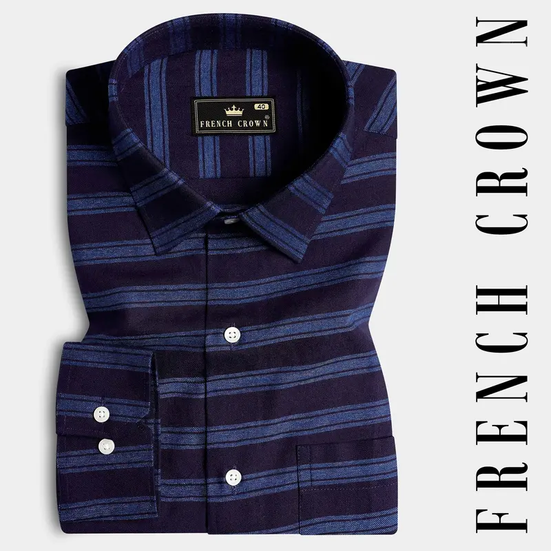Indigo Blue And Lapis Blue Striped Chambray Shirt 7