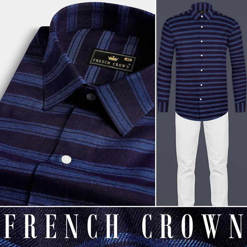 Indigo Blue And Lapis Blue Striped Chambray Shirt 8