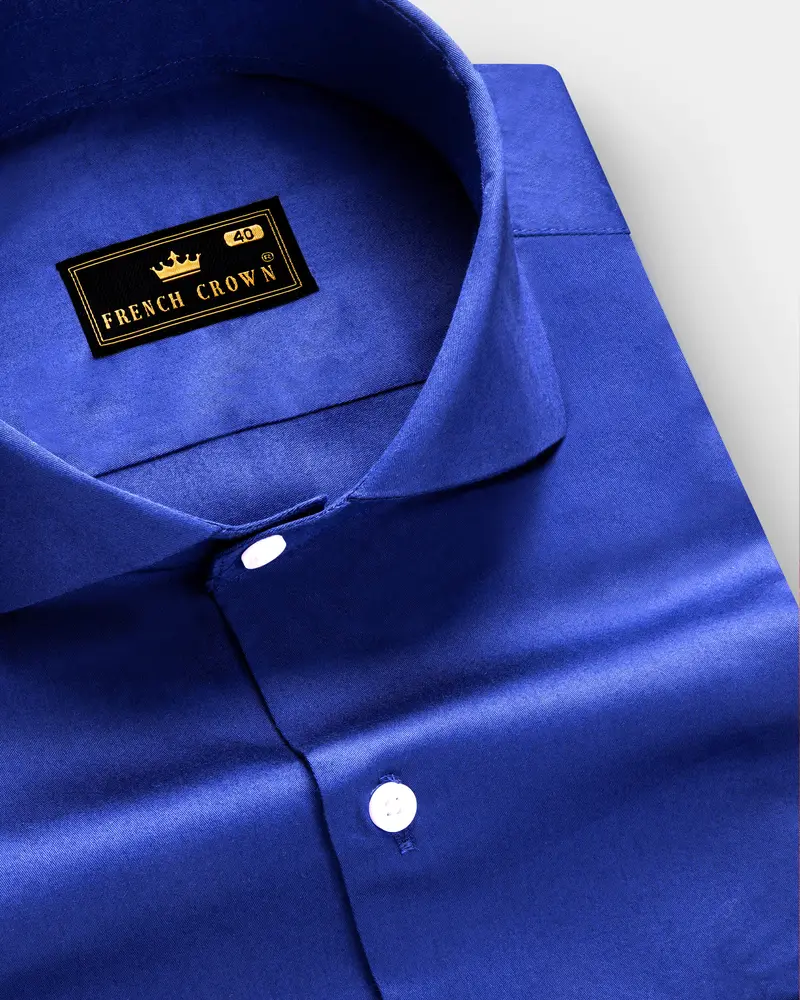 Indigo Blue-Catalina Solid Subtle Sheen Super Soft Premium Cotton Cut Away Collar Dress Shirt 1