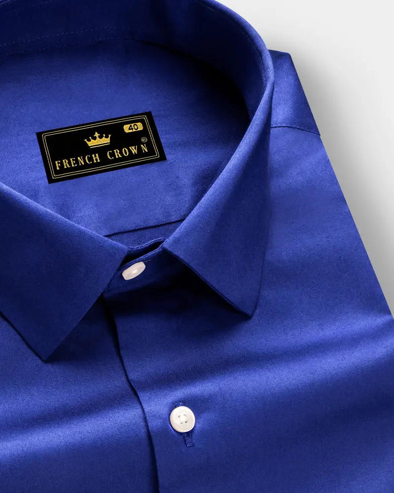 Indigo Blue-Catalina Solid Subtle Sheen Super Soft Premium Cotton Dress Shirt 1