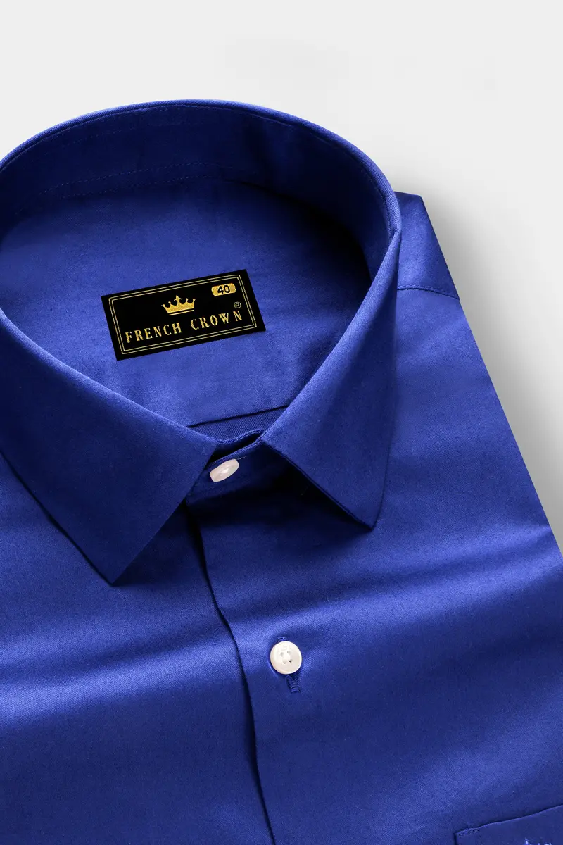 Indigo Blue-Catalina Solid Subtle Sheen Super Soft Premium Cotton Dress Shirt 2