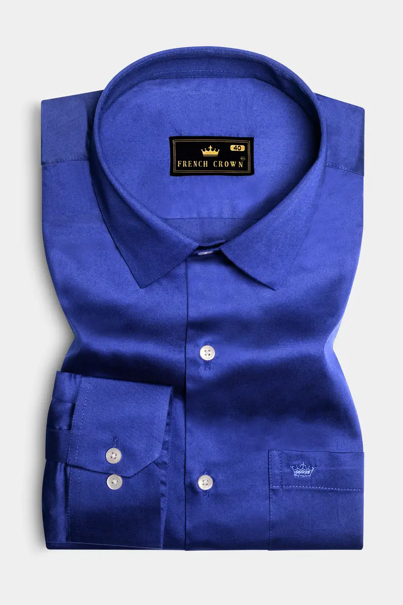 Indigo Blue-Catalina Solid Subtle Sheen Super Soft Premium Cotton Dress Shirt 4