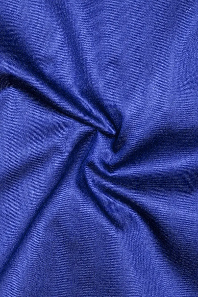 Indigo Blue-Catalina Solid Subtle Sheen Super Soft Premium Cotton Semi Formal Mandarin Collar Shirt 3