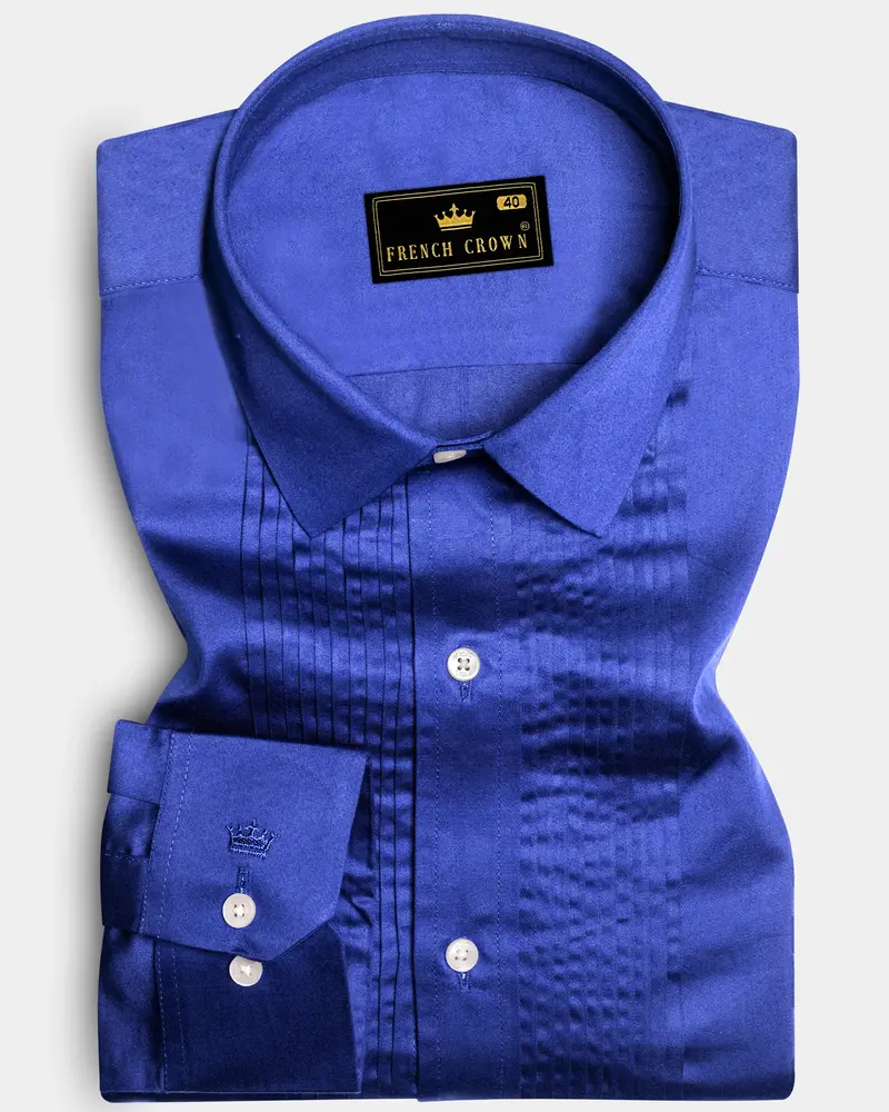 Indigo Blue-Catalina Solid Subtle Sheen Super Soft Premium Cotton Tuxedo Shirt 1