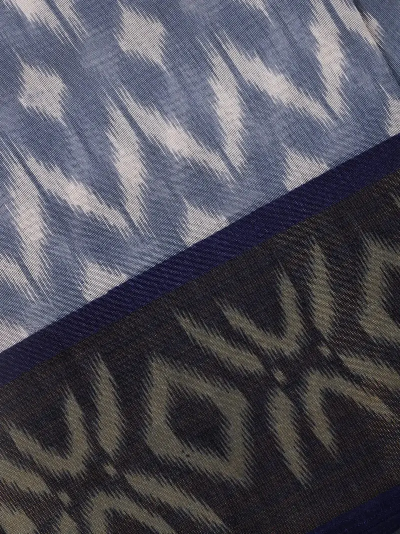Indigo Blue Ikat Printed Fancy Cotton Saree 2