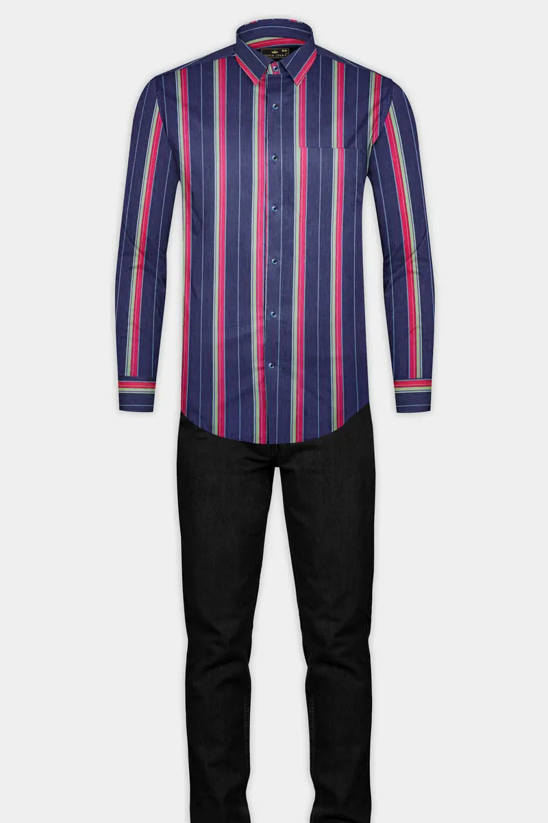 Indigo Blue Multicolour Striped Chambray Shirt 6