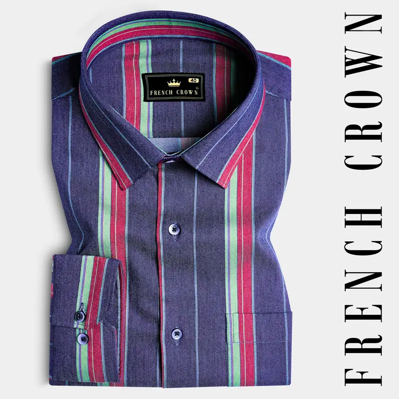 Indigo Blue Multicolour Striped Chambray Shirt 7