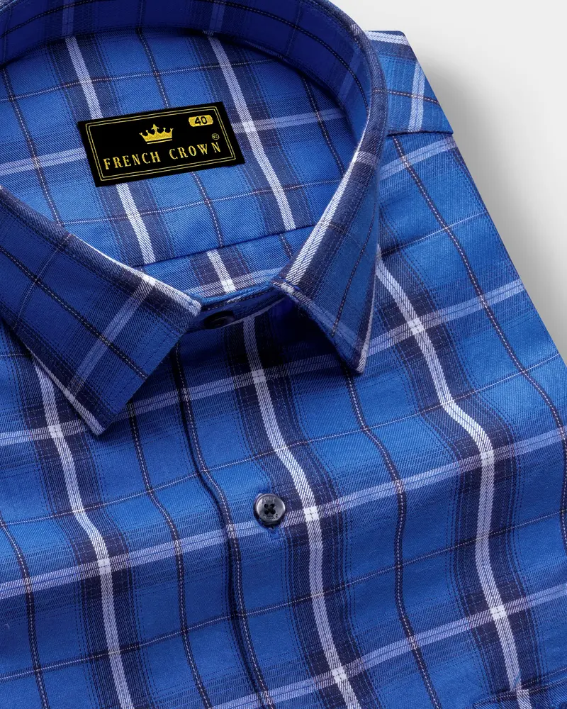 Indigo Blue Plaid Twill Premium Cotton Shirt 1