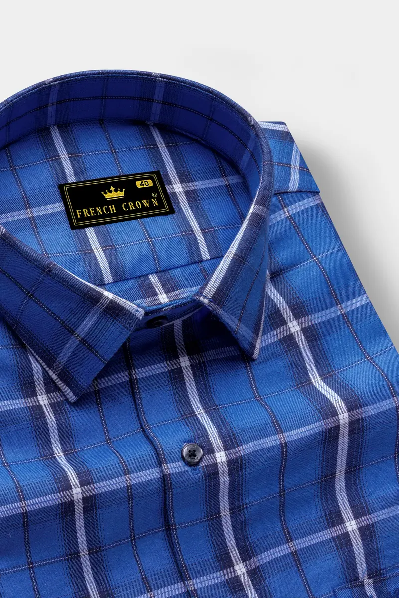 Indigo Blue Plaid Twill Premium Cotton Shirt 2