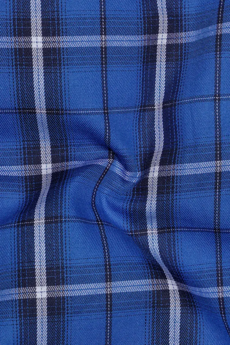 Indigo Blue Plaid Twill Premium Cotton Shirt 3