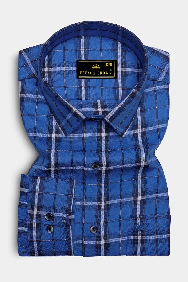Indigo Blue Plaid Twill Premium Cotton Shirt 4
