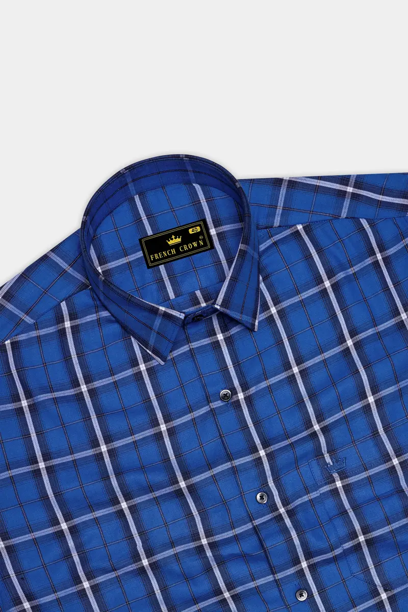 Indigo Blue Plaid Twill Premium Cotton Shirt 5