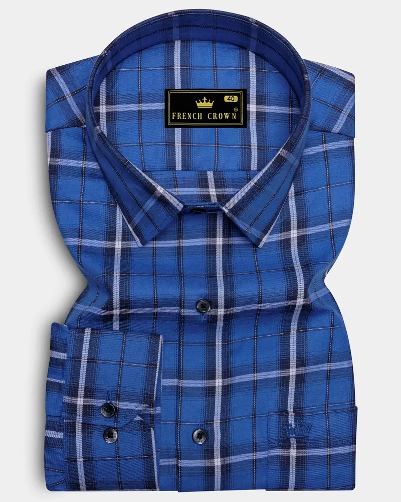 Indigo Blue Plaid Twill Premium Cotton Shirt 6