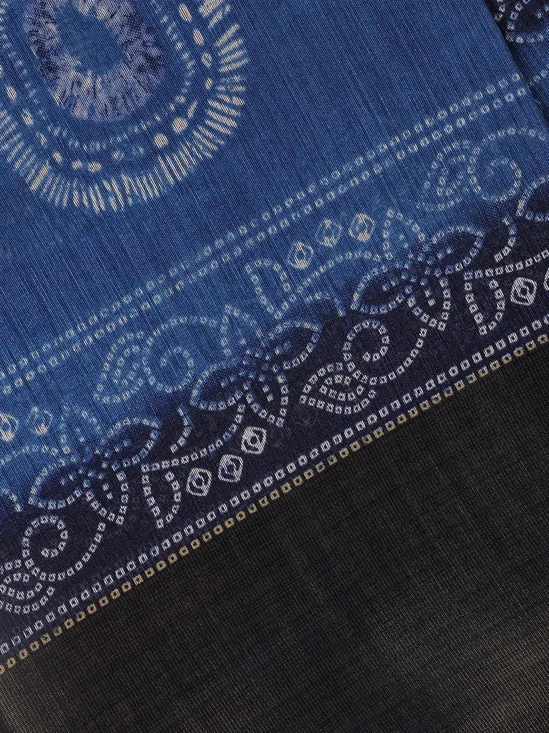 Indigo Blue Tie-Dye Inspired Printed Cotton Saree 2