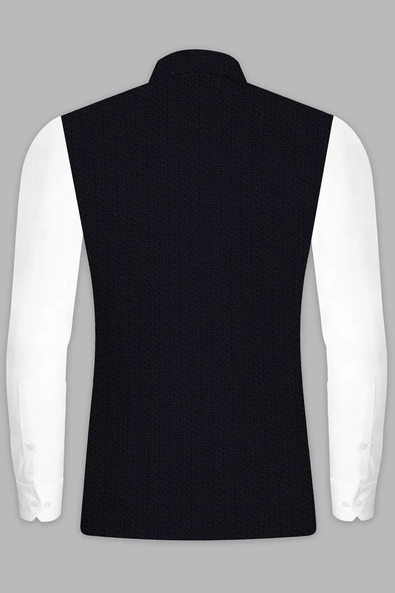 Indigo Prestige-French Navy Textured Wool Rich Nehru Jacket 4