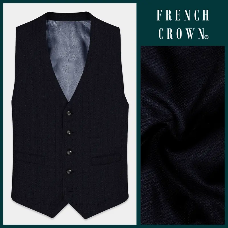 Indigo Prestige-French Navy Textured Wool Rich Waistcoat 1