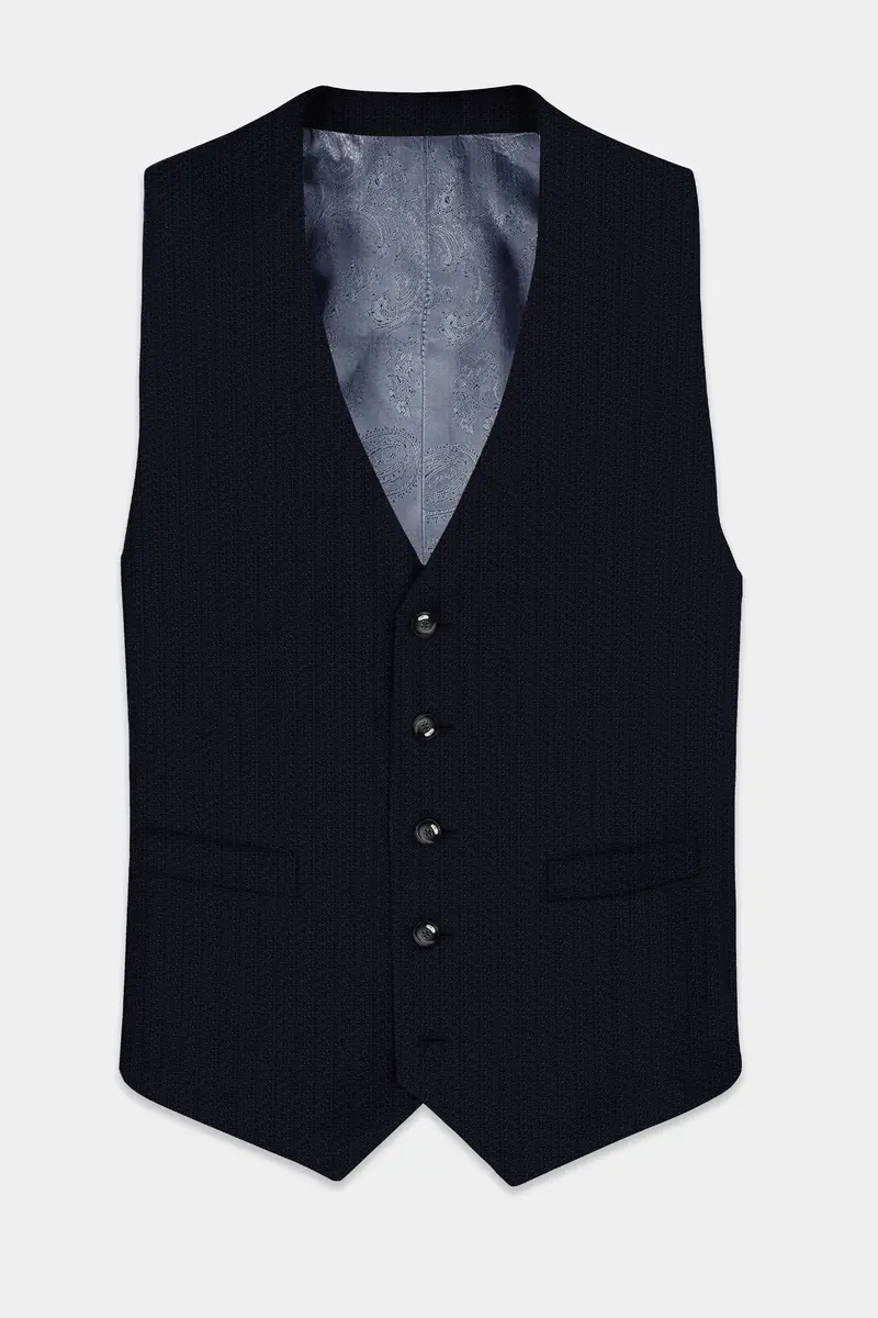 Indigo Prestige-French Navy Textured Wool Rich Waistcoat 2