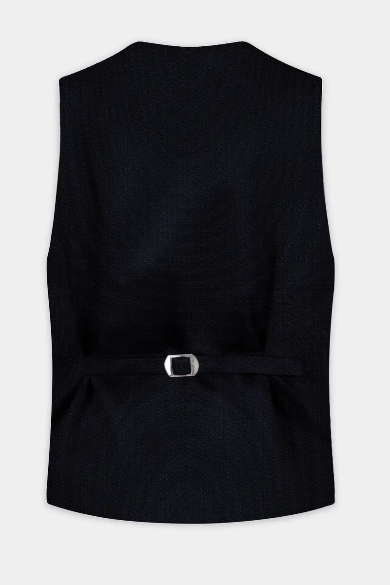 Indigo Prestige-French Navy Textured Wool Rich Waistcoat 4