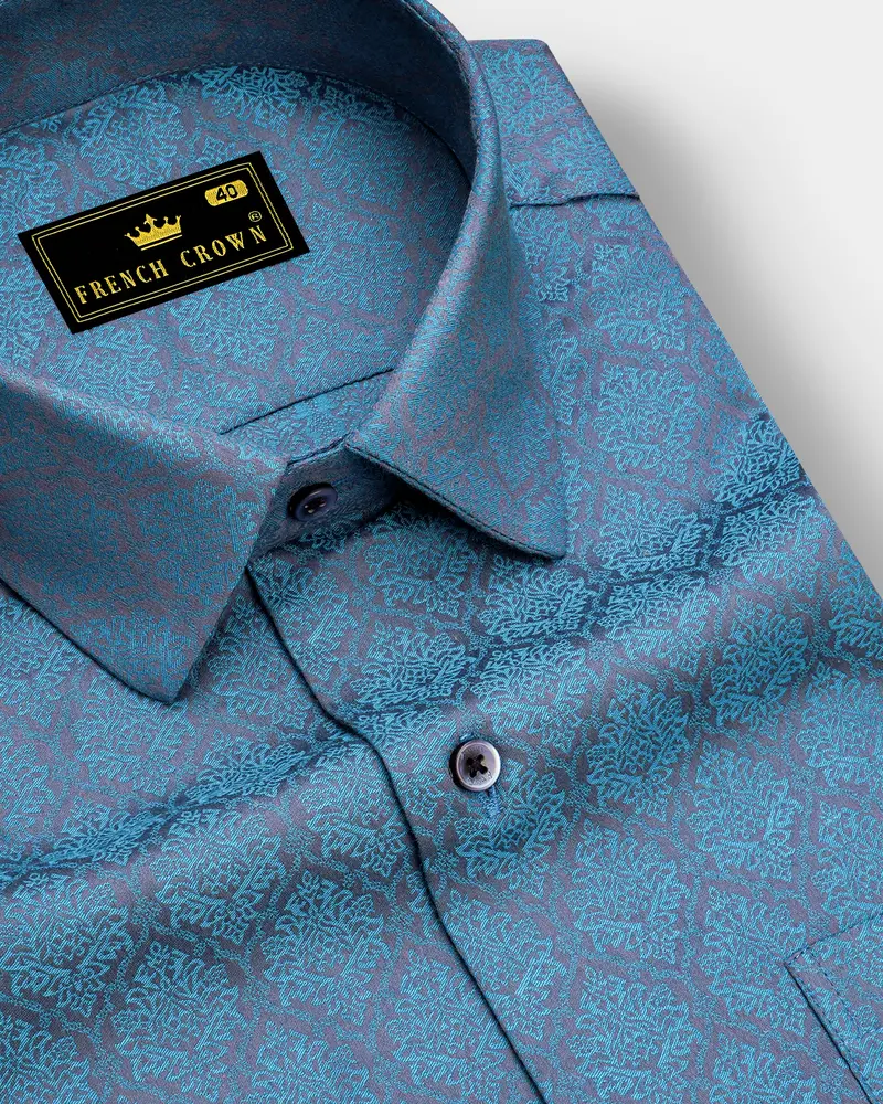 Indivio Hippie Blue Jacquard Textured Premium Cotton Dress Shirt 1
