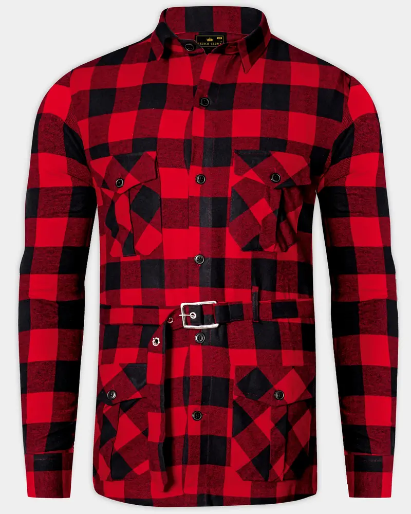Inferno-Mexican Red And Abbey Black Plaid Flannel Premium Cotton Designer Overshirt/Shacket 1