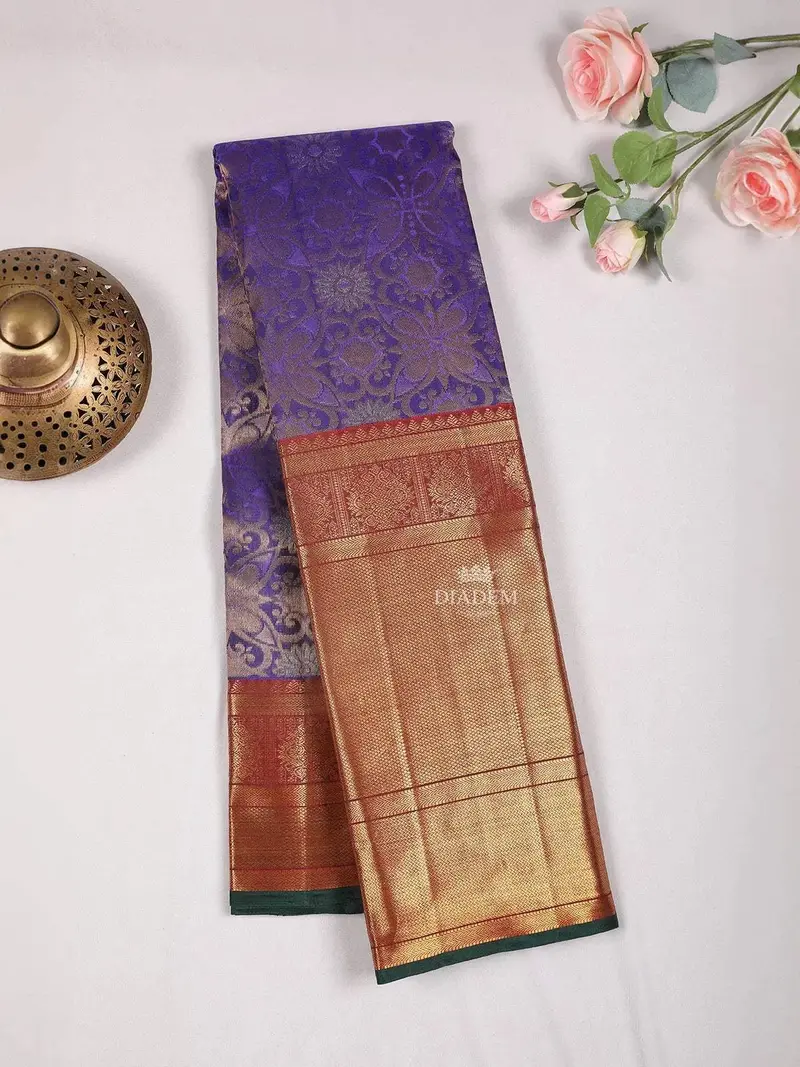 Ink Blue Pure Kanchipuram Bridal Silk Saree With Zari Brocade On The Body And Contrast Zari Border 2