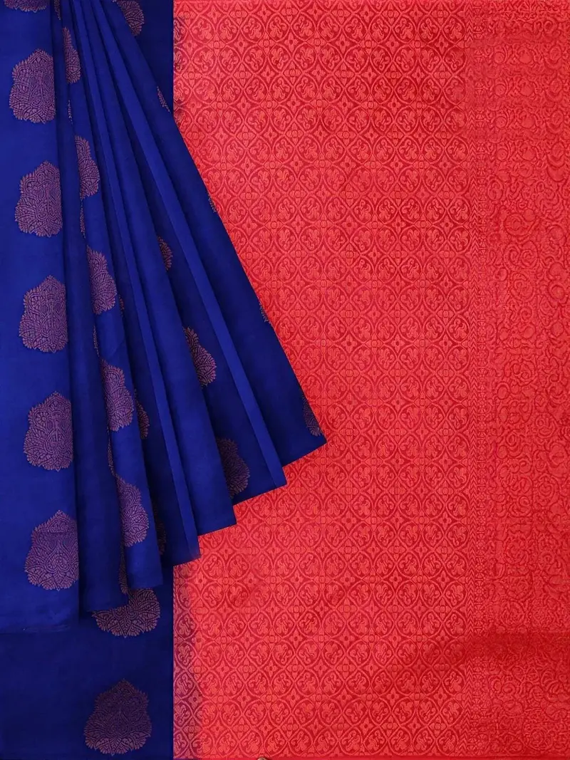 Ink Blue Silk Saree With Zari Butta On The Body And Without Border 1