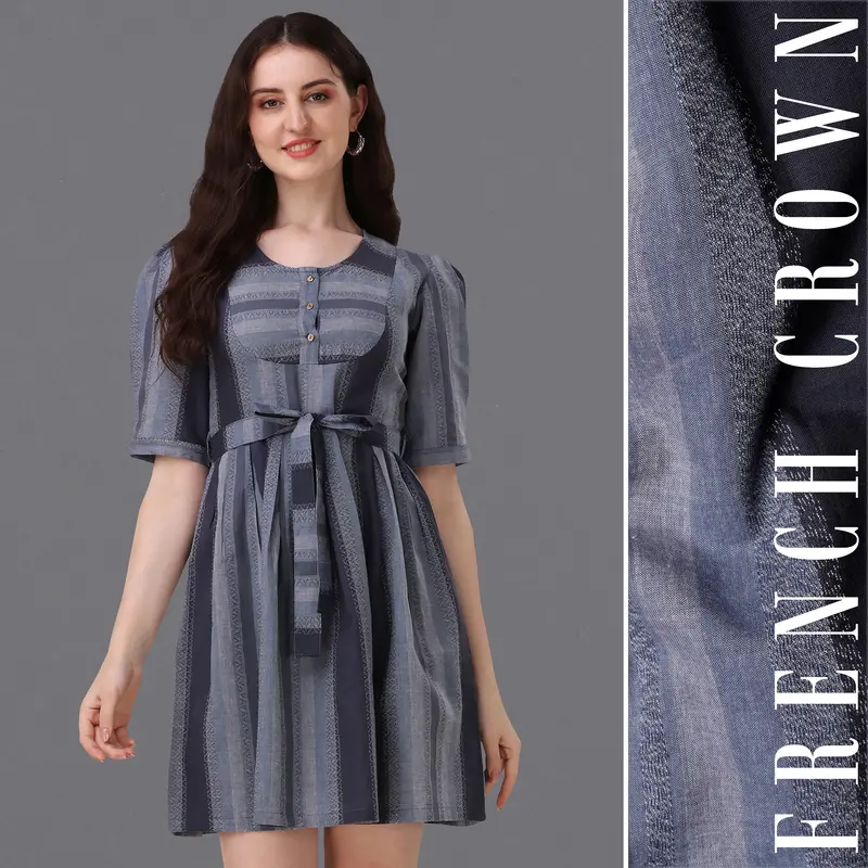 Iridium Blue With Mobster Gray Super Soft Premium Cotton Thigh Length Dress 1
