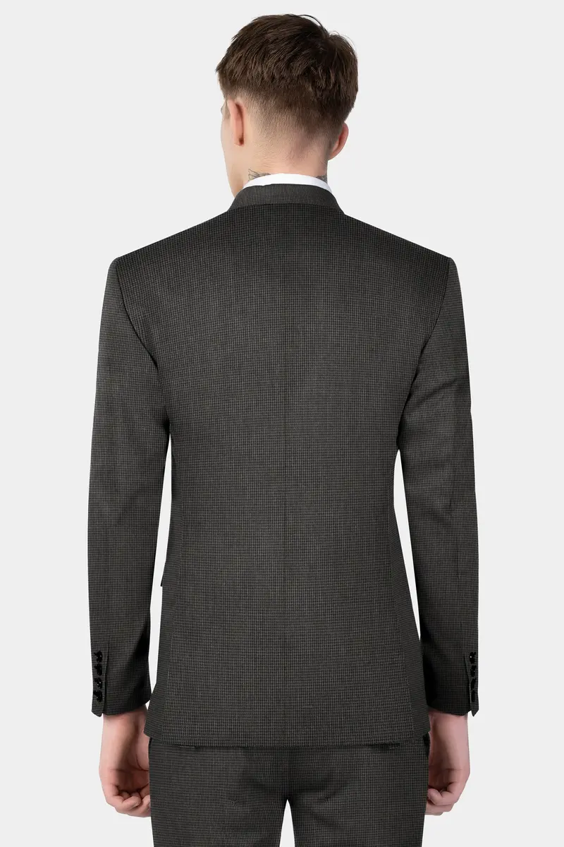 Iridium Brown Micro Checkered Wool Blend Double Breasted Blazer 10