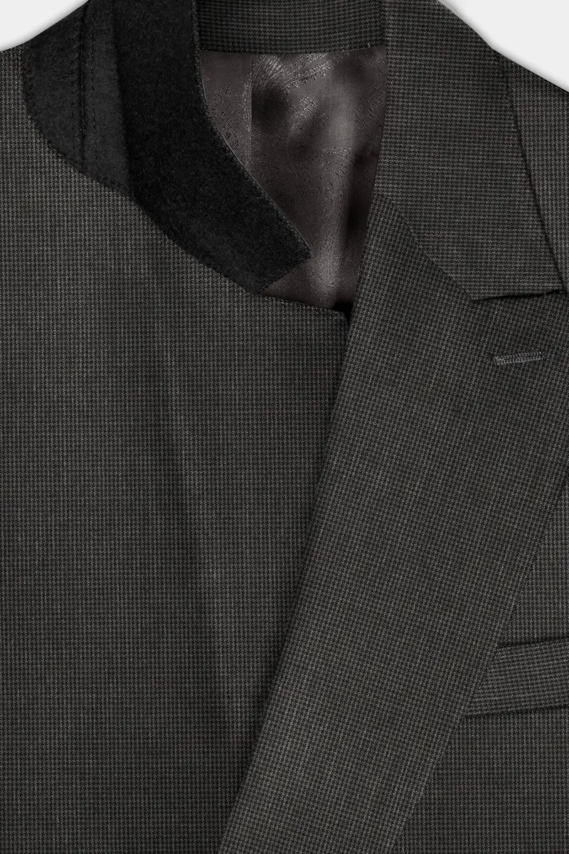 Iridium Brown Micro Checkered Wool Blend Double Breasted Blazer 4