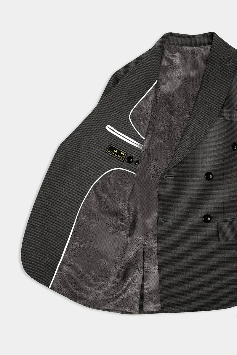 Iridium Brown Micro Checkered Wool Blend Double Breasted Blazer 5
