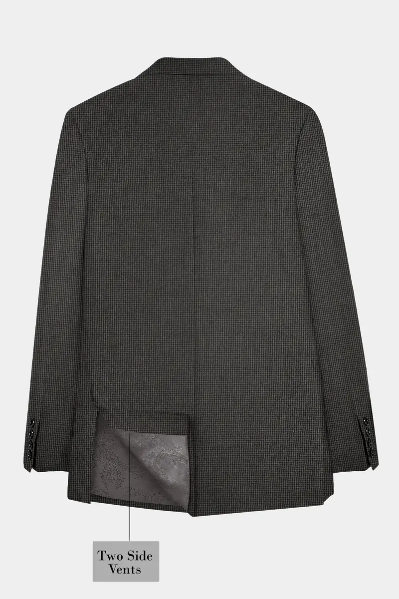 Iridium Brown Micro Checkered Wool Blend Double Breasted Blazer 8