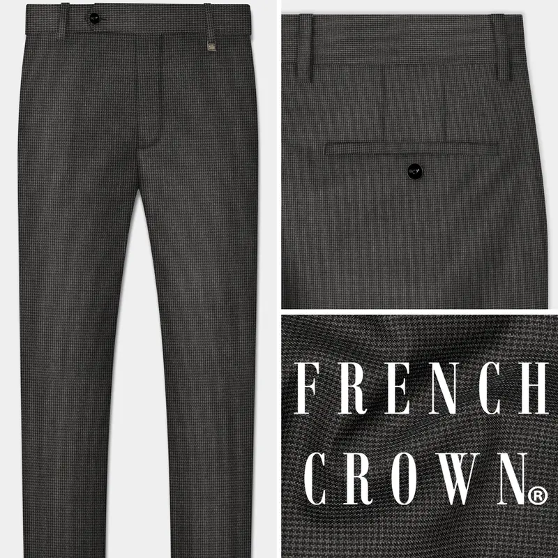 Iridium Brown Micro Checkered Wool Blend Pant 1