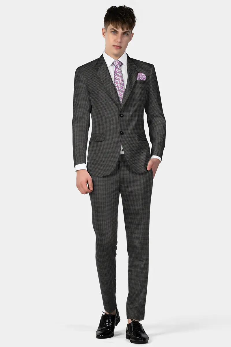 Iridium Brown Micro Checkered Wool Blend Pant 7