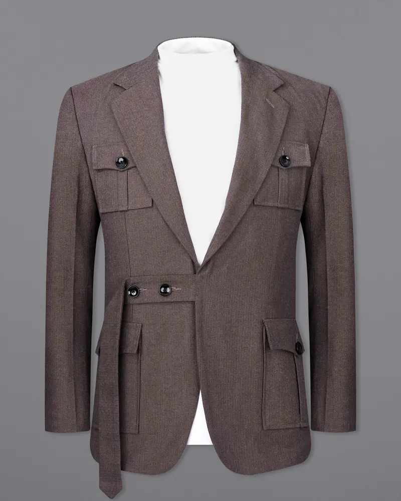 Iridium Brown Premium Cotton Designer Suit With Functional Belt Fastening 10