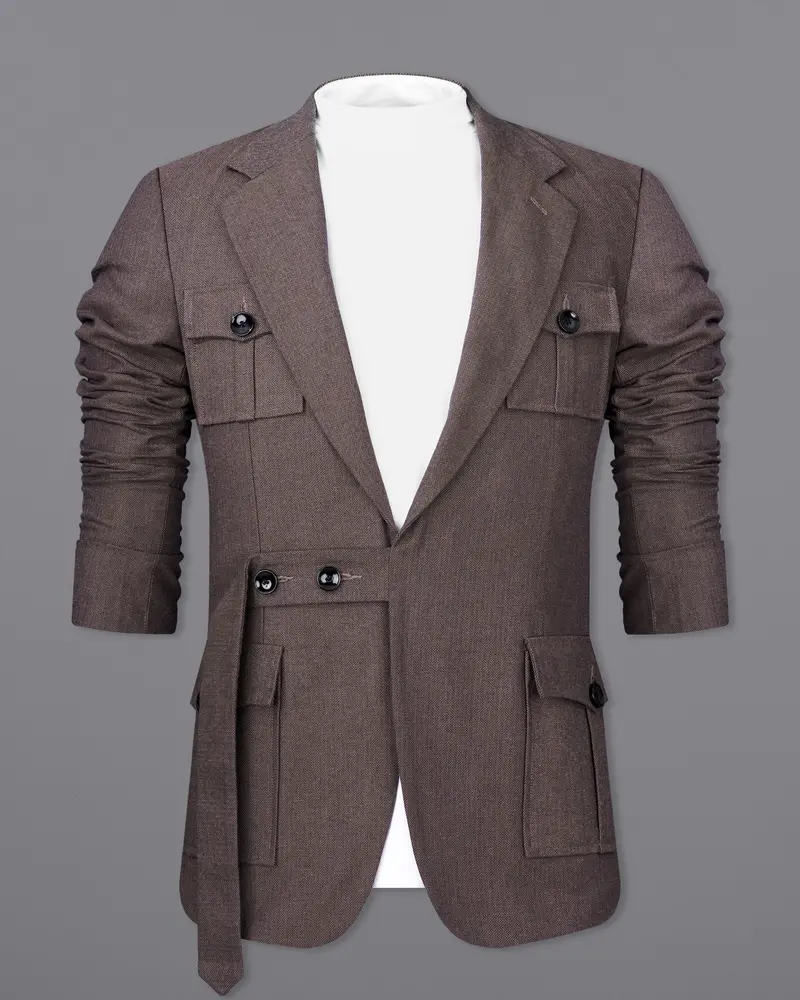 Iridium Brown Premium Cotton Designer Suit With Functional Belt Fastening 11