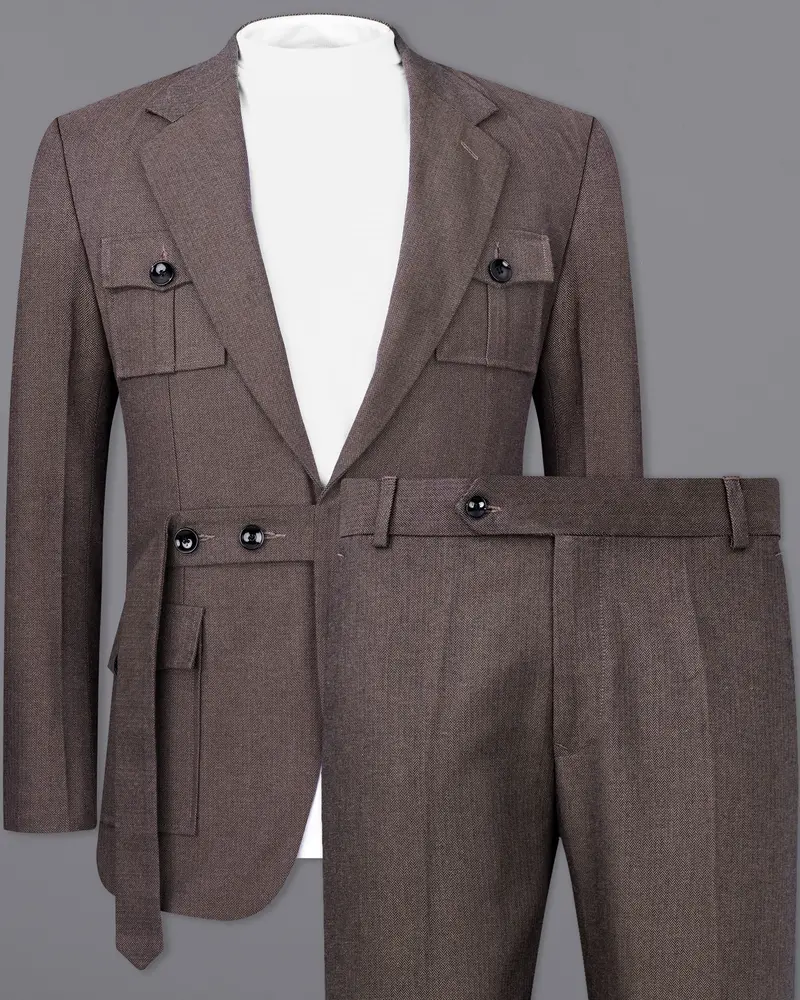Iridium Brown Premium Cotton Designer Suit With Functional Belt Fastening 2