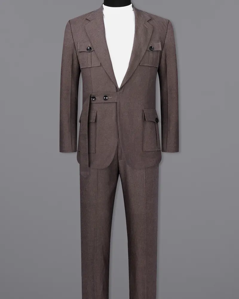 Iridium Brown Premium Cotton Designer Suit With Functional Belt Fastening 4