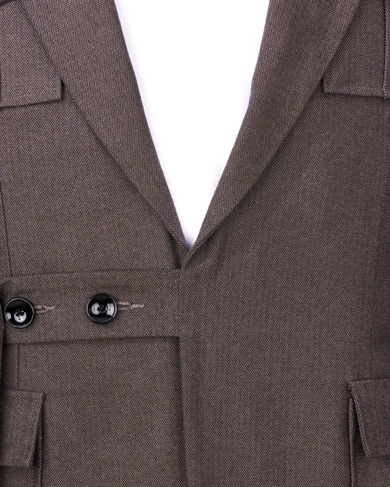 Iridium Brown Premium Cotton Designer Suit With Functional Belt Fastening 5