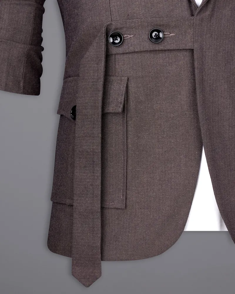 Iridium Brown Premium Cotton Designer Suit With Functional Belt Fastening 7