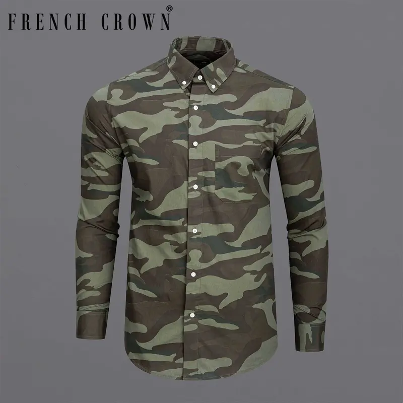 Iridium Brown With Flint Green Camouflage Premium Cotton Shirt 1