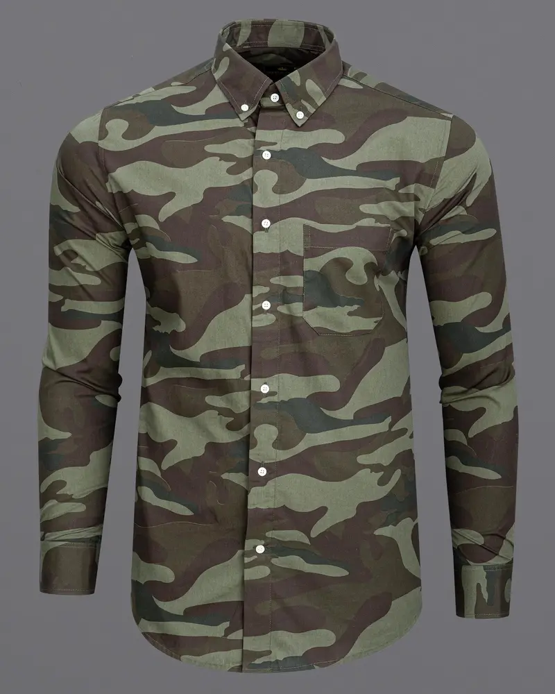 Iridium Brown With Flint Green Camouflage Premium Cotton Shirt 2