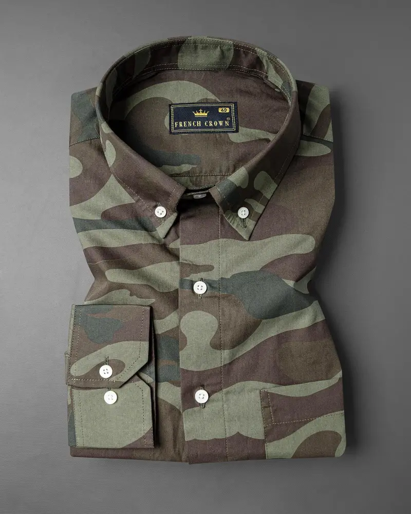 Iridium Brown With Flint Green Camouflage Premium Cotton Shirt 5