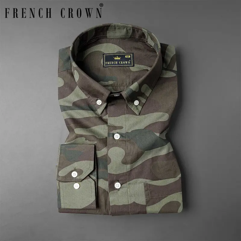 Iridium Brown With Flint Green Camouflage Premium Cotton Shirt 8