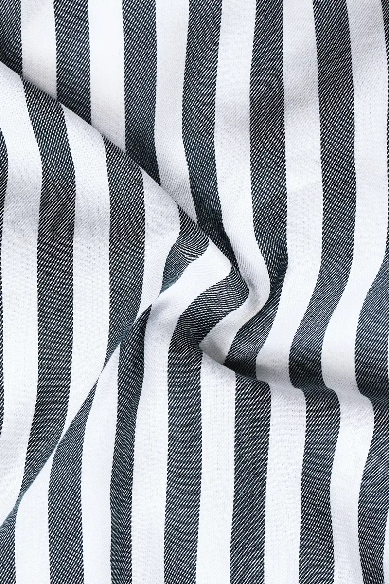 Iridium Gray And Bright White Twill Striped Cotton Shirt 2