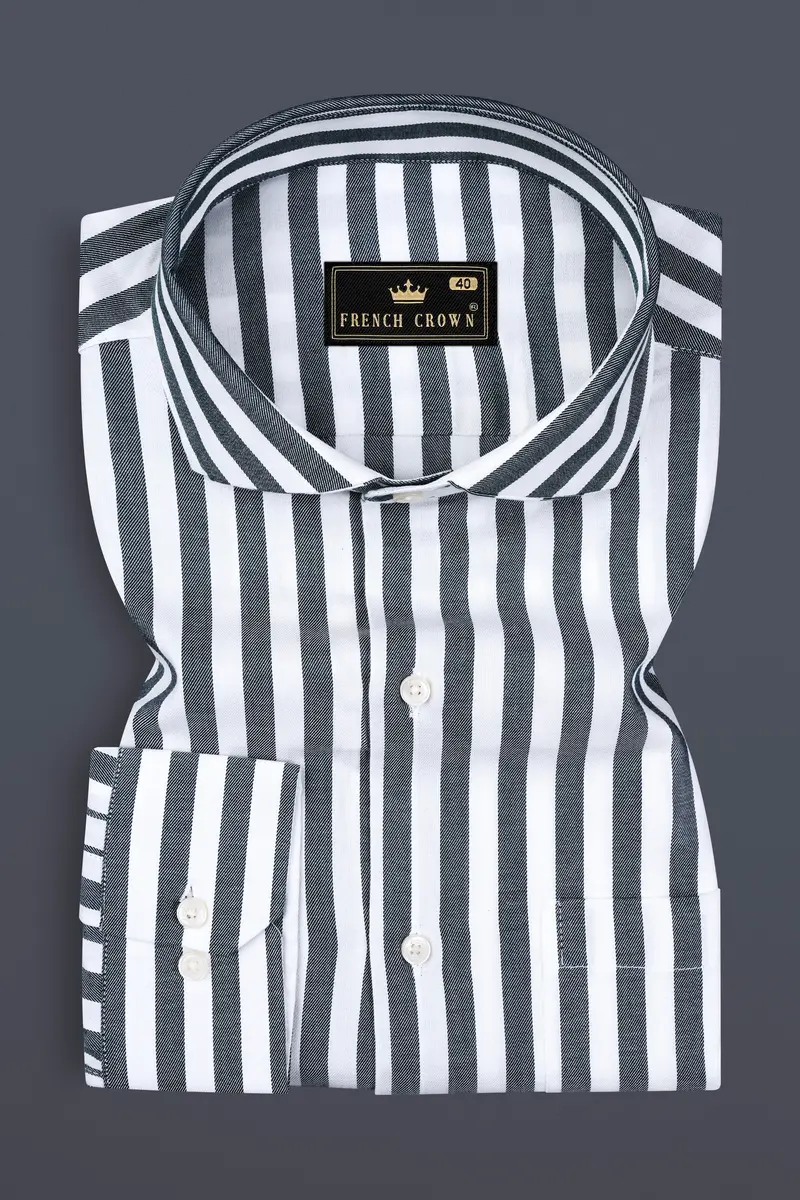 Iridium Gray And Bright White Twill Striped Cotton Shirt 3