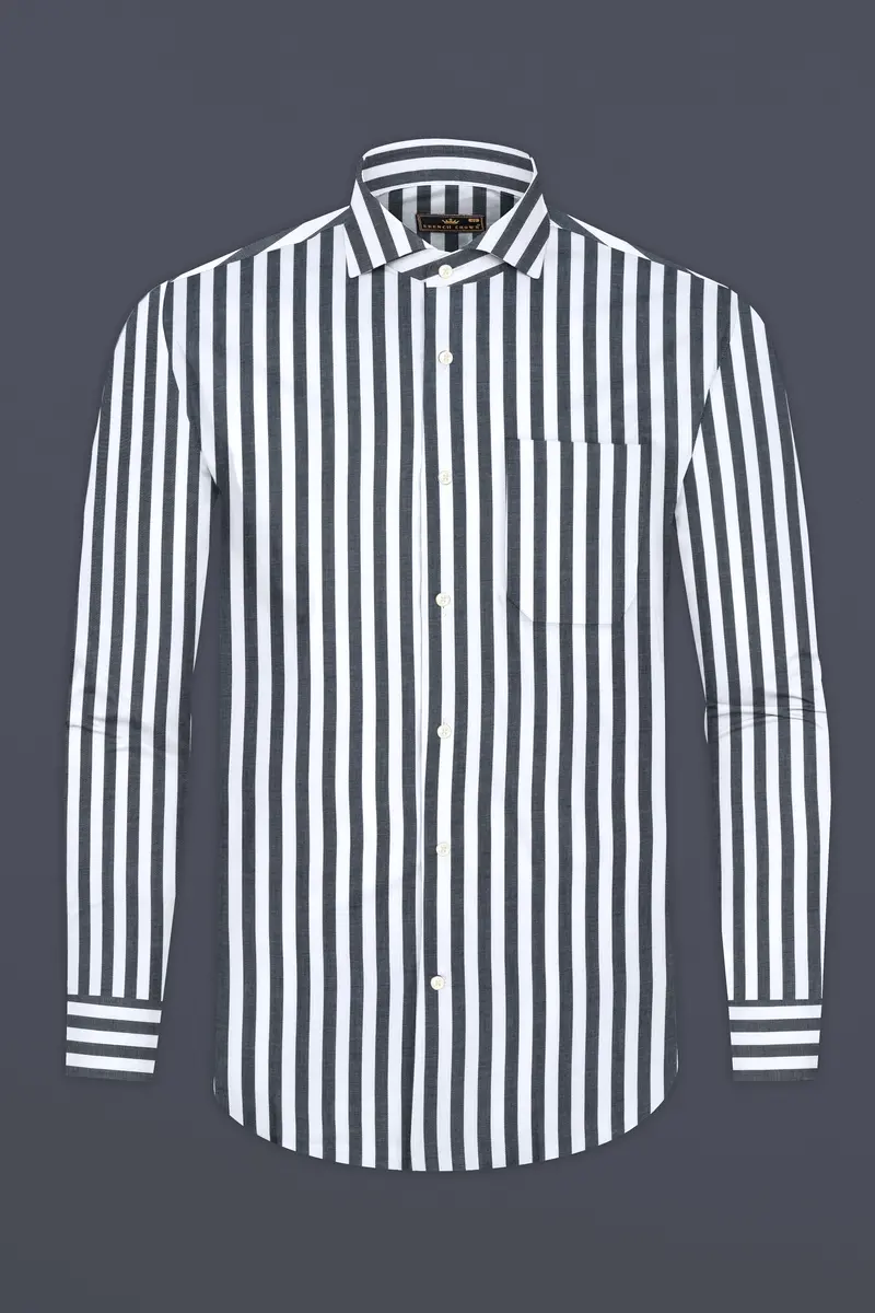 Iridium Gray And Bright White Twill Striped Cotton Shirt 4