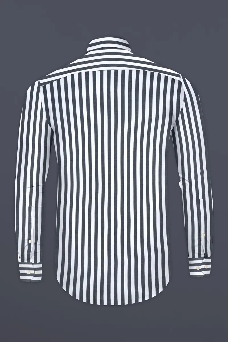 Iridium Gray And Bright White Twill Striped Cotton Shirt 5